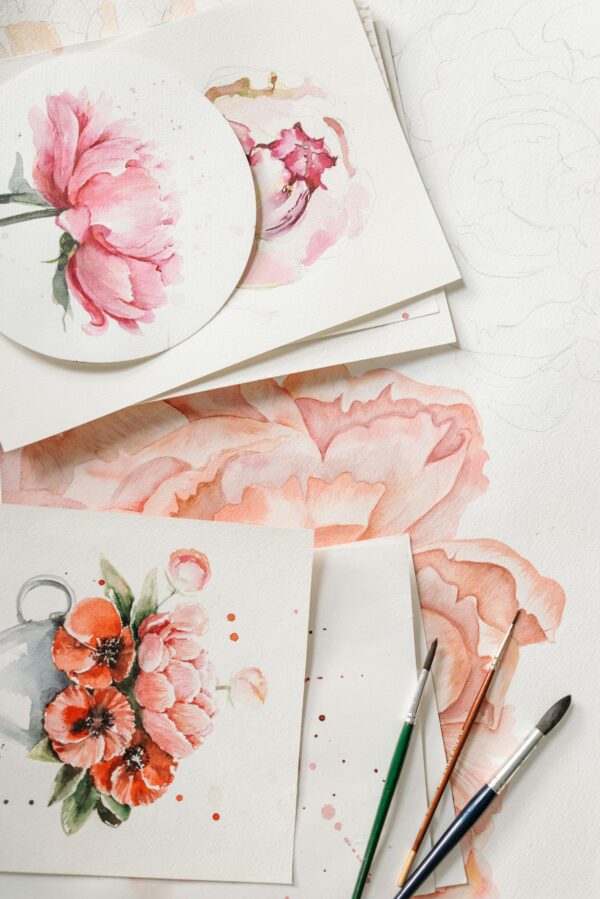 Pink flower watercolor painting